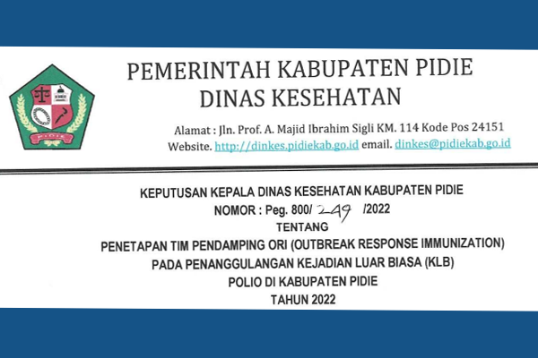Peraturan - SK Kepala Dinas Kesehatan Kabupaten Pidie No.800 Tahun 2022