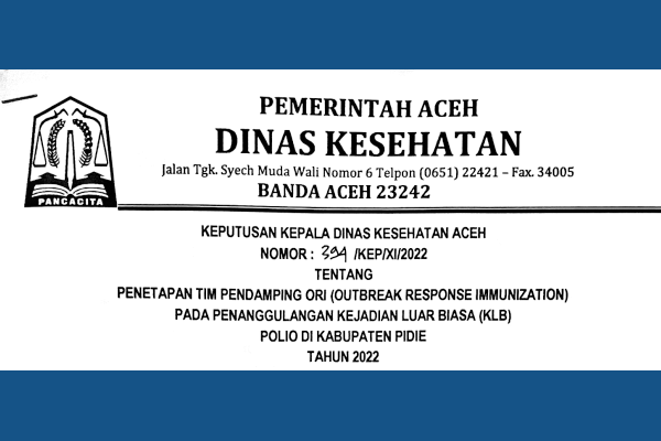 Peraturan - SK Kepala Dinas Kesehatan Aceh No.394 Tahun 2022