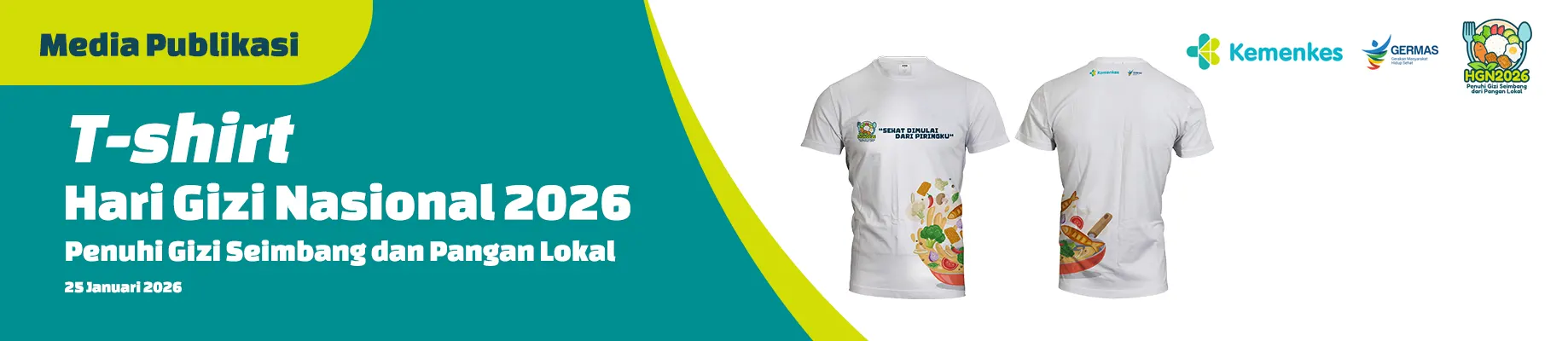 Merchandise Hari Gizi Nasional 2026 T-Shirt Bagian Belakang dan Depan