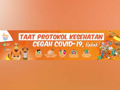 Spanduk PON XX Papua Taat Protokol Kesehatan di Pasar Format PDF