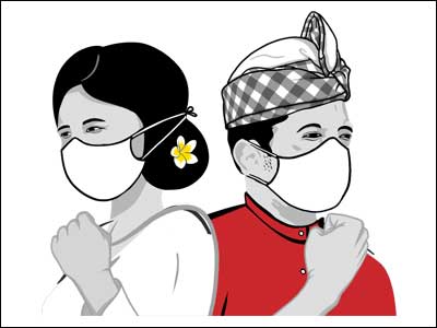 Logo Karakter Bali Bangkit Pria dan Wanita