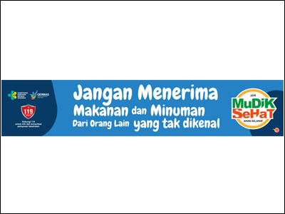 Spanduk: Mudik Sehat 2019 di Stasiun - Waspada Orang Tak Dikenal 1x5m