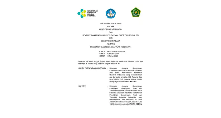 Perjanjian Kerjasama antara Kemenkes dengan Kemendikbudristek tentang Perangkat Ajar Kesehatan